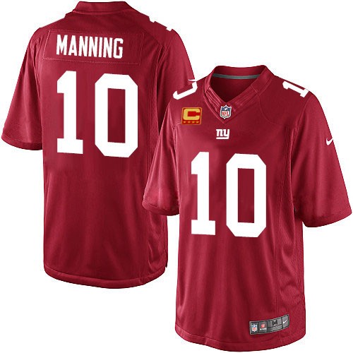 Men's Limited Eli Manning C Patch Nike Jersey Red Alternate - #10 NFL New York Giants